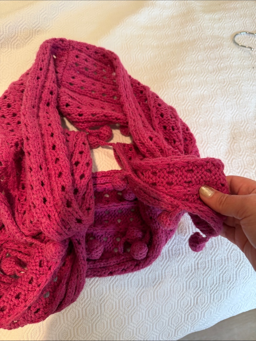 Mud Pie Raspberry Openwork Knit Scarf - Picture 5 of 5